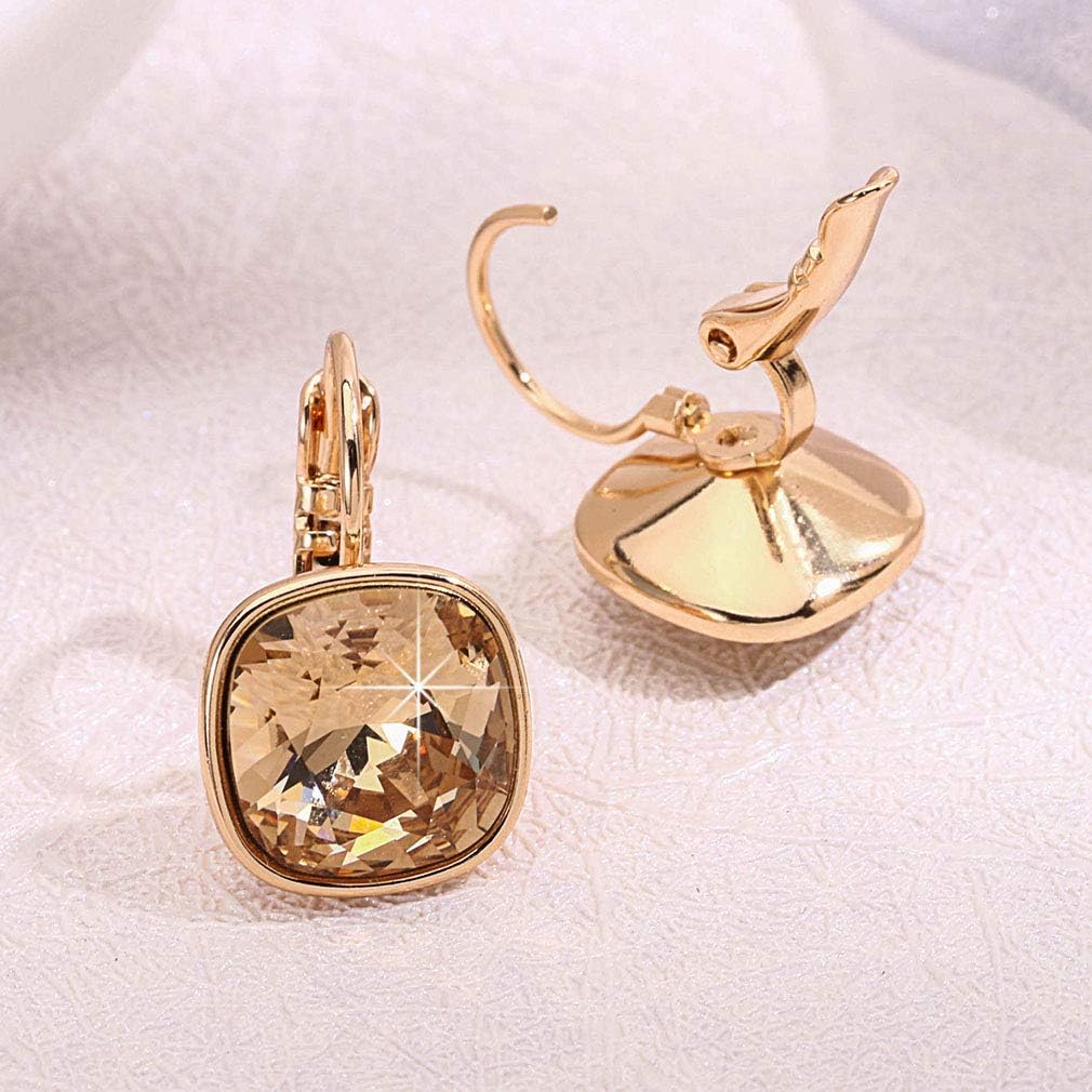 Austrian Crystal Square Cushion Drop Leverback Earrings for Women 14K Rose Gold Plated Hypoallergenic Jewelry - Image 5