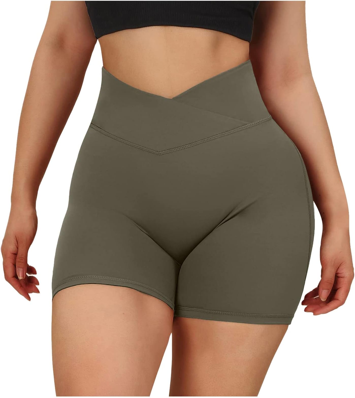 MXIU Women's Cross-Waist Peach Butt Drawstring Shorts Yoga Trousers