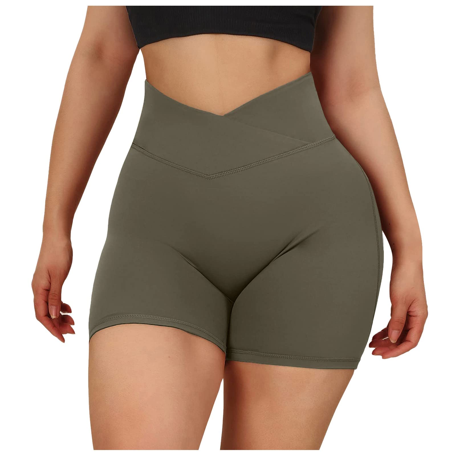 MXIU Women's Cross-Waist Peach Butt Drawstring Shorts Yoga Trousers