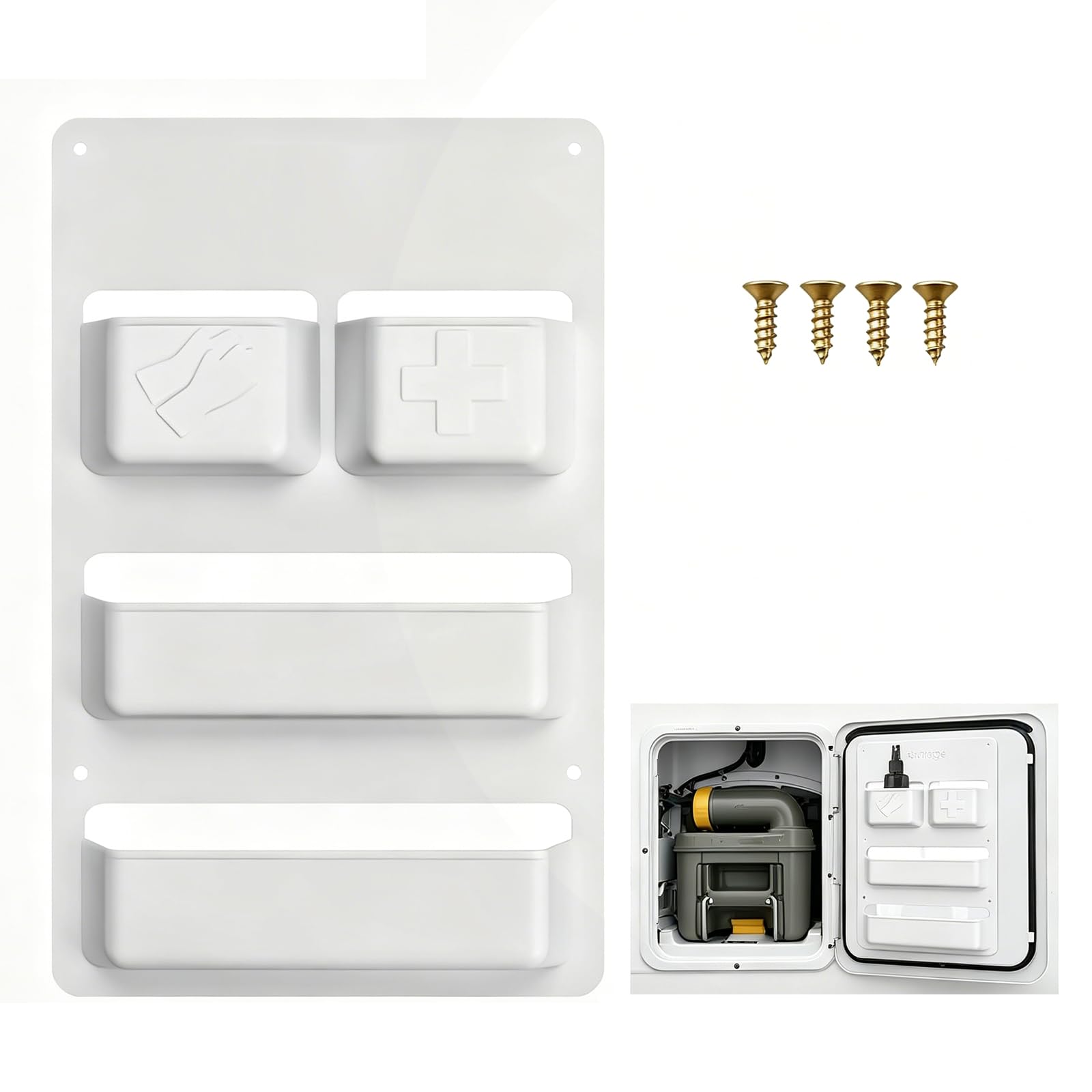 Fonyet Motorhome Service Flap Organiser RV Door Storage Box 28 x 18 x 4 cm Toilet Service Flap Door Organiser for Boat Camping Caravan Caravan Toilet Cabin