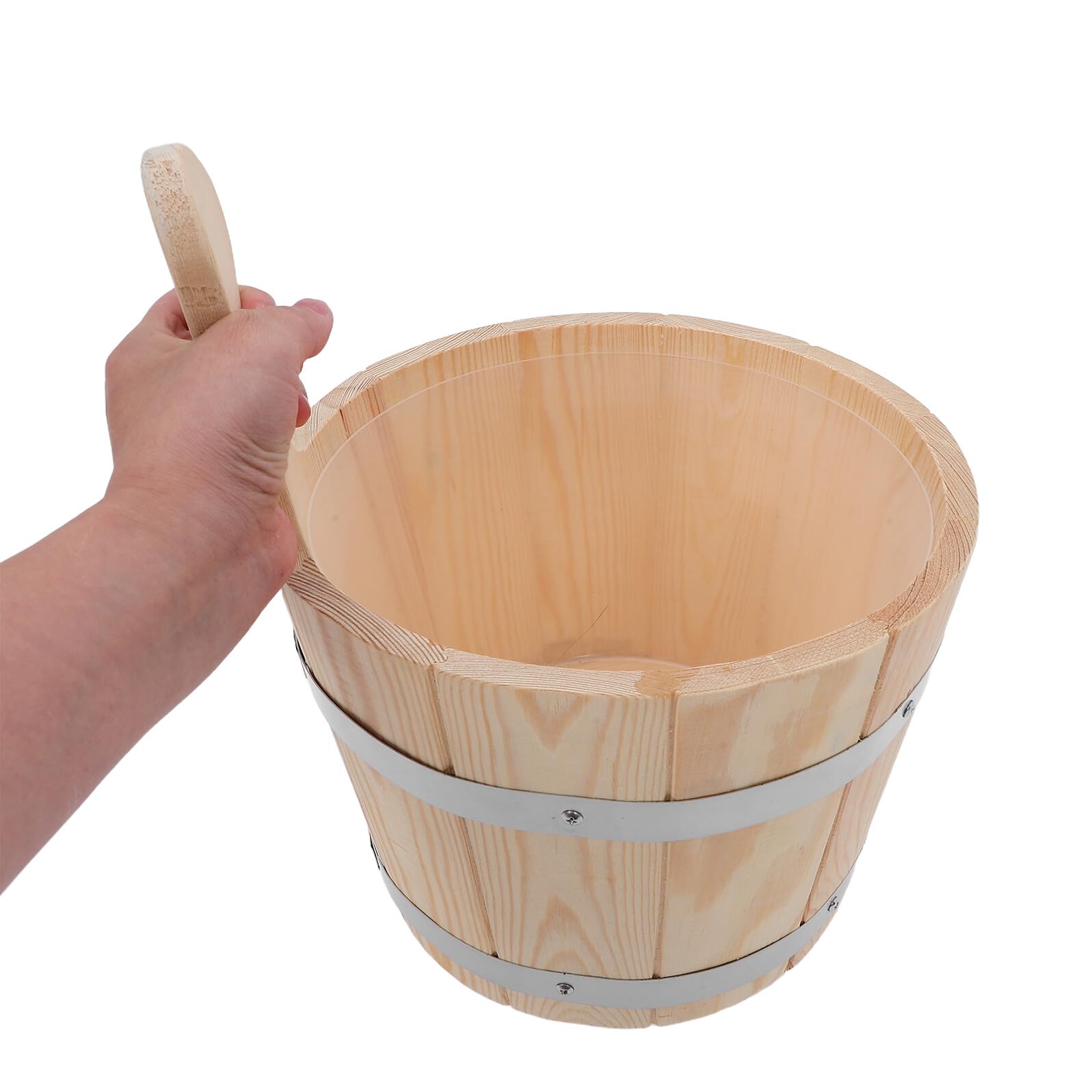 NUOBESTY Holzsaunaeimer 5L mit Holzschaufel Auslaufsicherer Saunaeimer mit Griff Saunazubehör für Dampfbad Spa und Garten