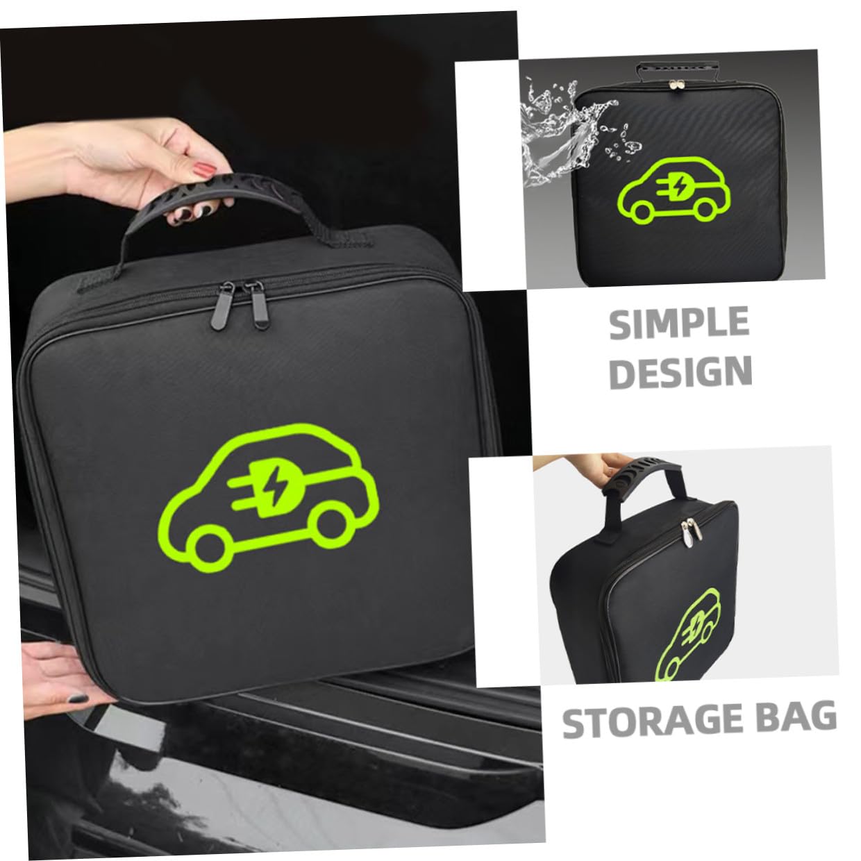 Bolsa para Cables de Carga de Vehículos Eléctricos Resistente al Agua y Ignífuga Soporte Cuadrado de Almacenamiento Portátil para Cables y Adaptadores Organizador Práctico para