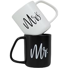 Wedding Gifts for Couples, Ergonomic Handle Ceramic Mug Set, Mr and Mrs Gift, Ideal Gift for Bridal Shower MR. & MRS. Black&White