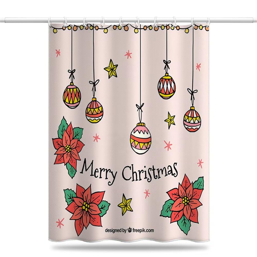Shower Curtain Christmas Mould & Mildew Resistant Minimalist Shower Curtains for Bathroom 180cm x 220cm Drop, Waterproof Polyester Bath Curtain with Hooks and Weighted Hem 71 x 87 Inch (LB1889)