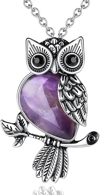 XIANNVXI Owl Necklace for Women,Owl Gifts for Women,Owl Gifts for Her,Cute Owl Jewellery Gifts for Christmas,Crystal Necklace Healing Gemstone Owl Pendant Necklace