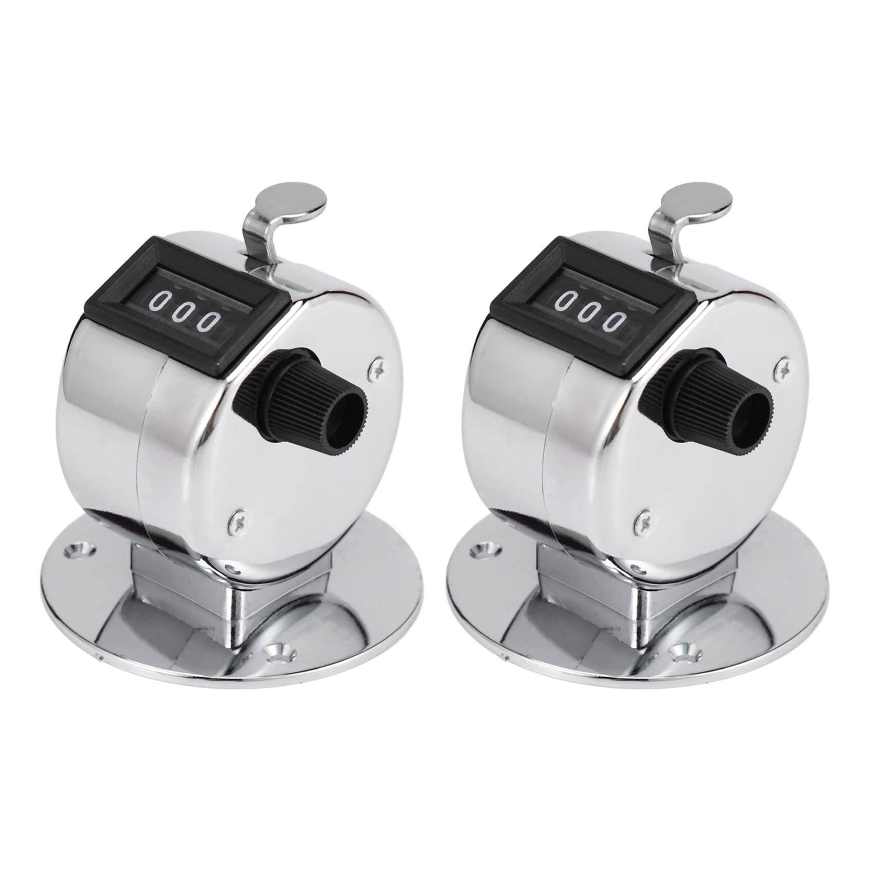 Jnchdghwa Silver & Black 2X Round Base 4 Digit Manual Hand Tally Mechanical Palm Click Counter