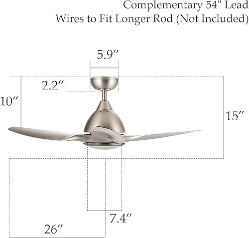 Miniatura 3 de LETRA Ventilador de techo contemporáneo de 52 pulgadas con tres aspas ABS plateadas y kit de luz LED de vidrio blanco 15 W 3000 K con acabado de