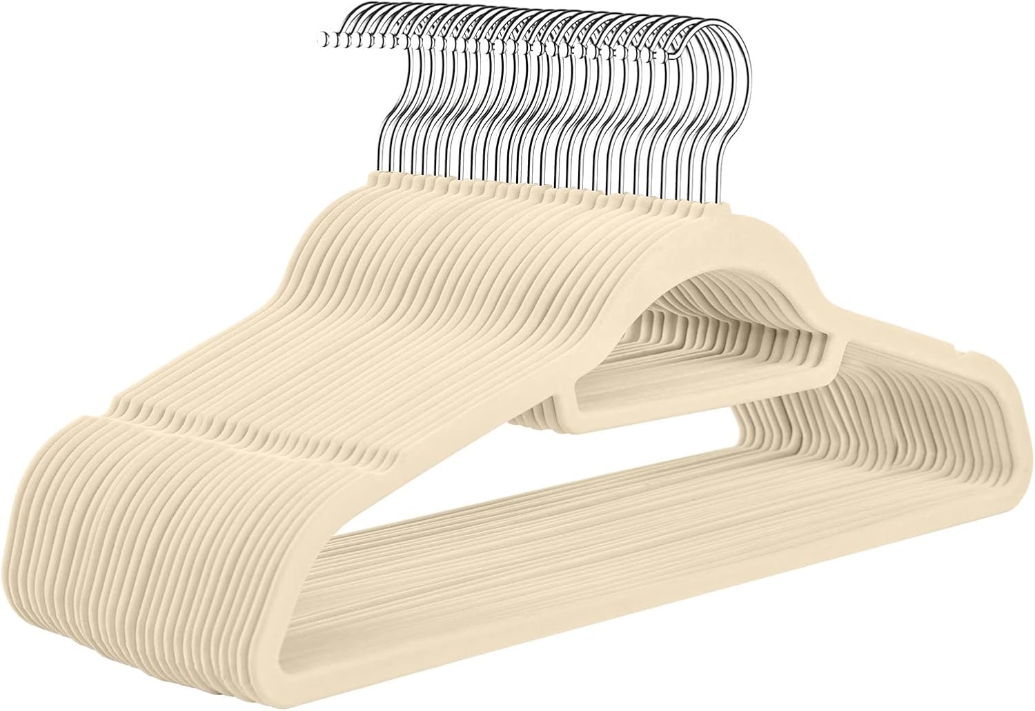 20 Pack 45cm Premium Velvet Hangers Trouser with Tie Bar Slim Space Saving Coat Hanger, Non Slip, Thin Flocked Felt Hangers，No Marks 360 Rotating(Lvory,Gold Hook,45cm)