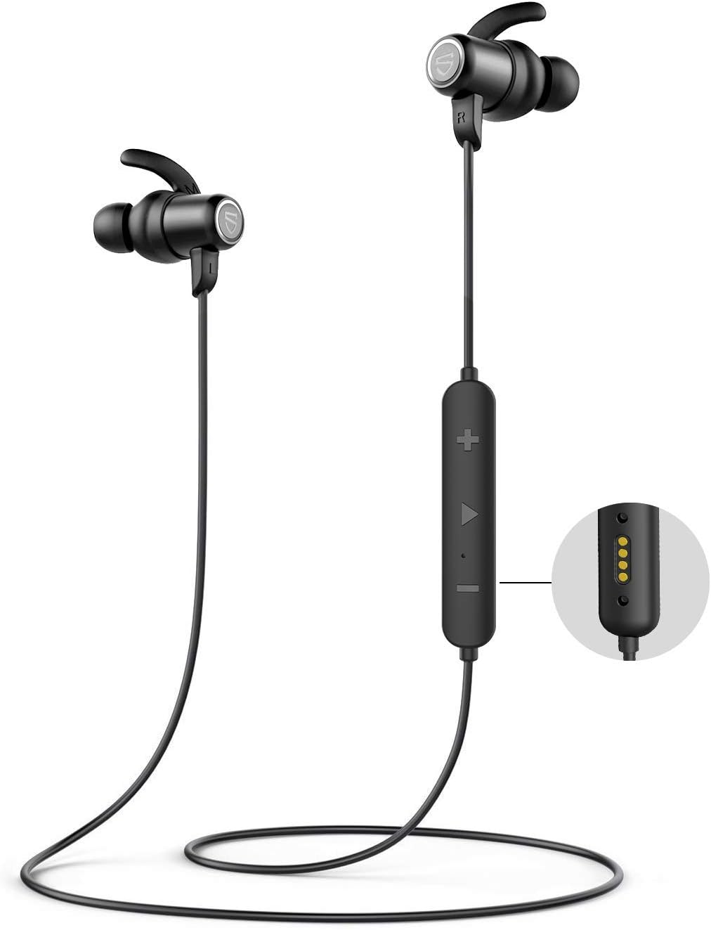 SOUNDPEATS IPX8 Waterproof Bluetooth Headphones, APTX HD Audio CVC 6.0 Built-in Mic, Wireless Earbuds with Magnetic Charger, 14 Hours Playtime Bluetooth 5.0 Sports Earphones for Workout, Running, Gym