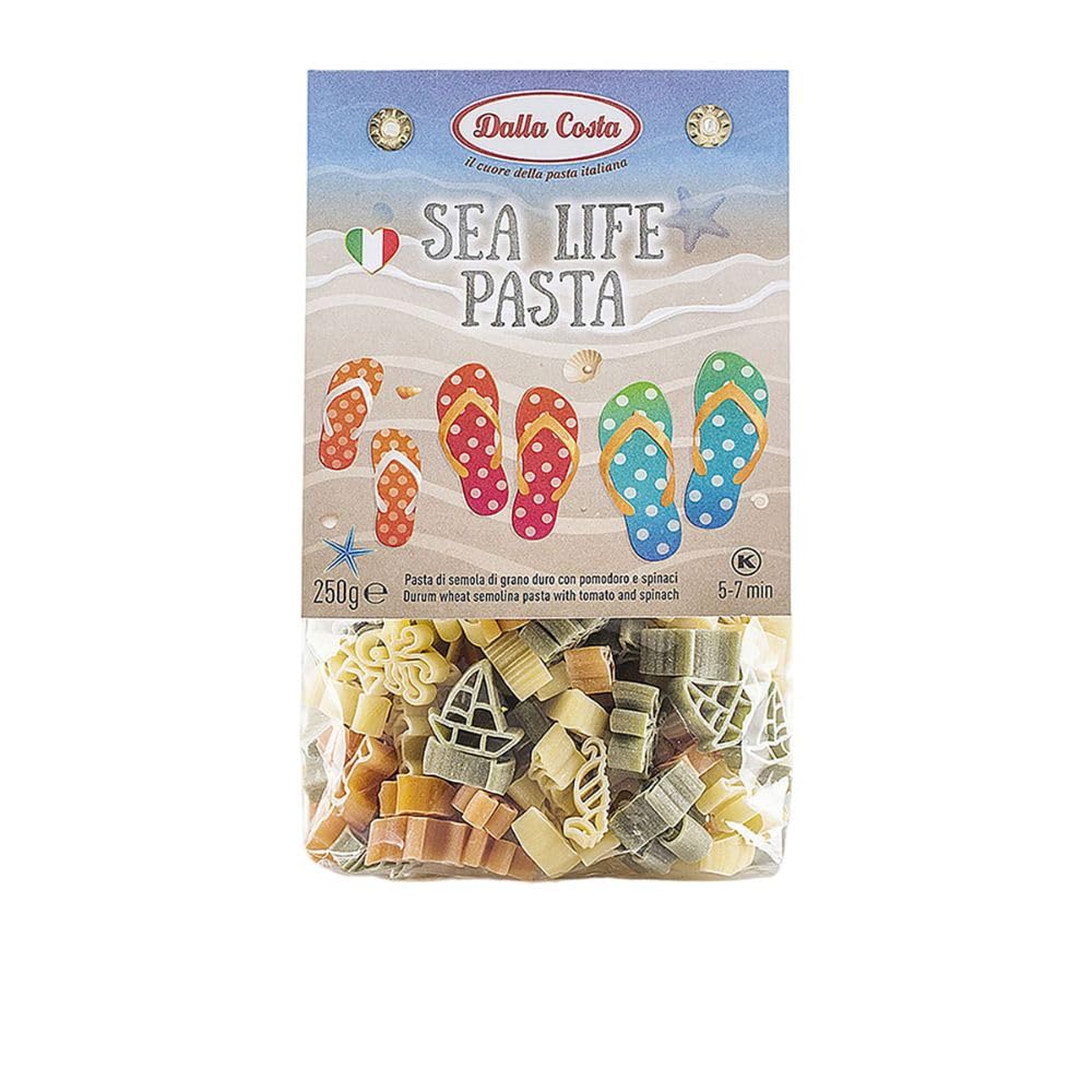 Dalla Costa Sea Life Makaron Trikolor – Pomidor i Szpinak – Opakowanie oszczędnościowe 24×250 g