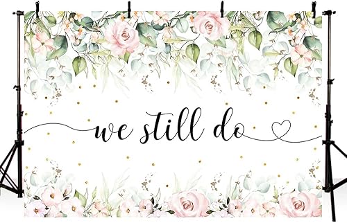 Miniatura 2 de MEHOFOND Cartel de fondo floral rosa de 7 x 5 pies con texto en inglés We Still Do para boda, aniversario, renovación, despedida de soltera,