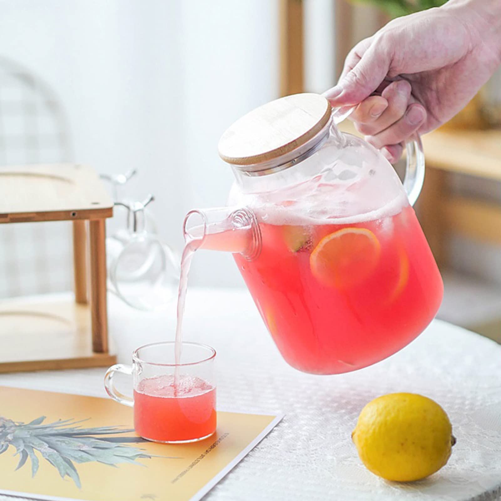Dzbanek na wodę Szklany dzbanek na wodę z kubkiem domowym Przezroczysty czajnik na wodę Pij sok z uchwytem Biurko Prezent Butelka na wodę Naczynia Ice Tea Dzbanek do herbaty (Kolor: VS)