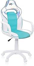 DRW Iris, Desk, Study or Office Chair, Gaming Chair, White, Turquoise and Iris, Dimensions: 46.5 cm (W) x 46 cm (L) x 98-109.5 cm (H)