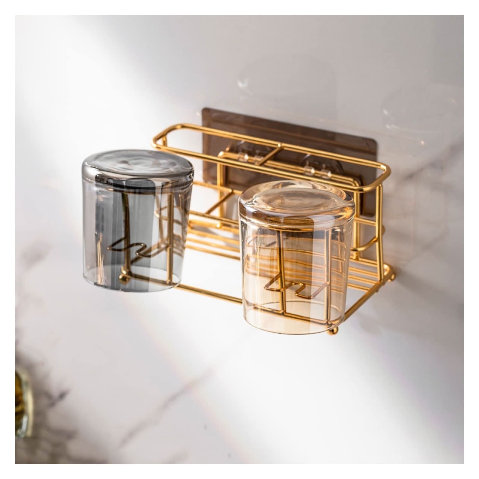 BOSUGE, soporte for cepillos de dientes de pared, estante de almacenamiento for limpiador facial de cosméticos for afeitadora de baño con vaso for enjuague bucal, colgador de cepillos de dientes monta