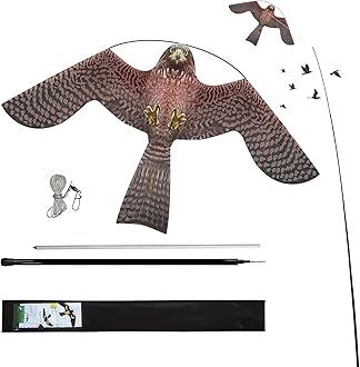 Bird Hawk Flying Kite with Pole Crop Protector Bird Scare Flying Kite with 4m Pole Has The Effect of Scaring Birds