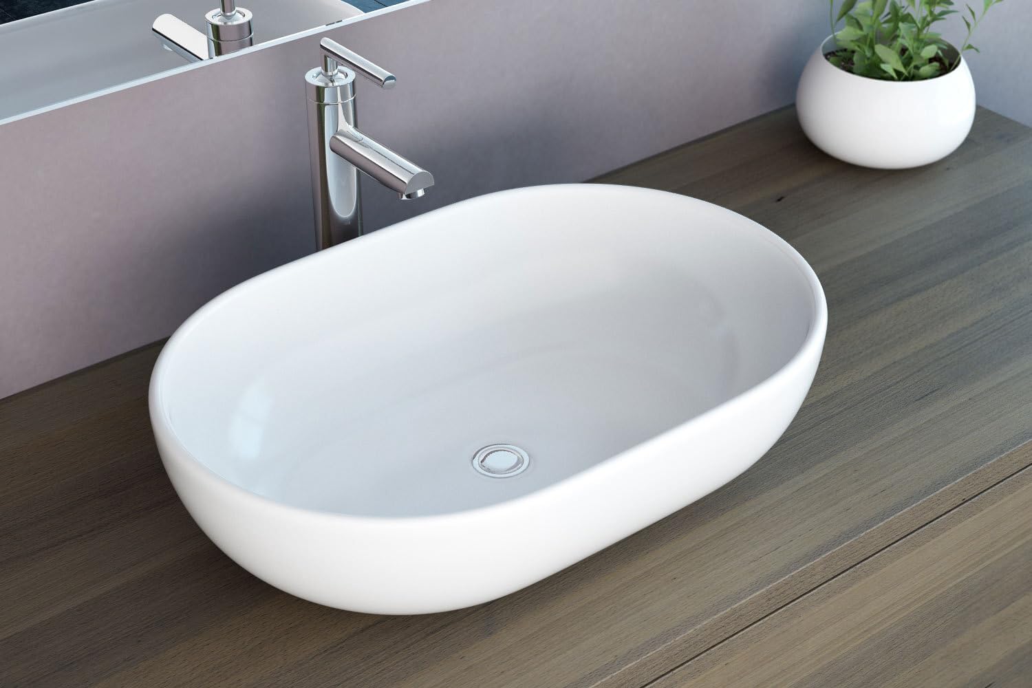 NEG Waschbecken Uno34A ovale Aufsatz-Waschschale 60x43x14,5cm | Extra groß, Schmaler Rand, Nano-Beschichtung