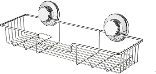 Miniatura 5 de SANNO Estante de pared de baño con ventosa, cesta de baño profunda, ganchos de succión dobles