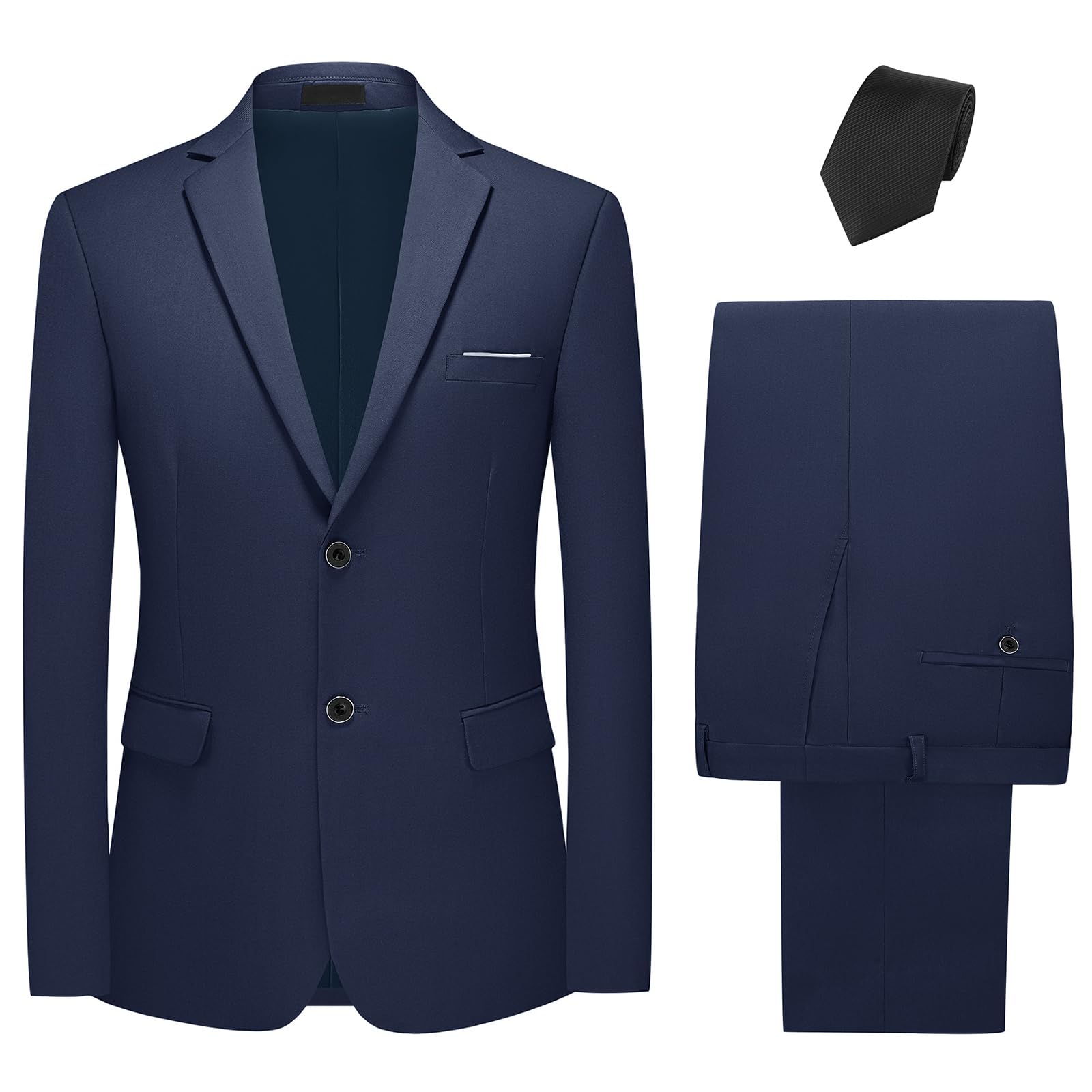 Costume Homme 2 Pièces à Deux Boutons Blazer Pantalon avec Cravate | Smoking Slim Fit de Couleur Uni à la Mode