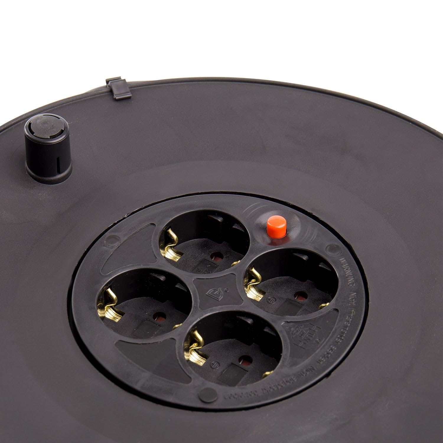 LEDKIA Carrete Alargador de Cable 25m 3x15mm con sistema Anti-Twist Negro