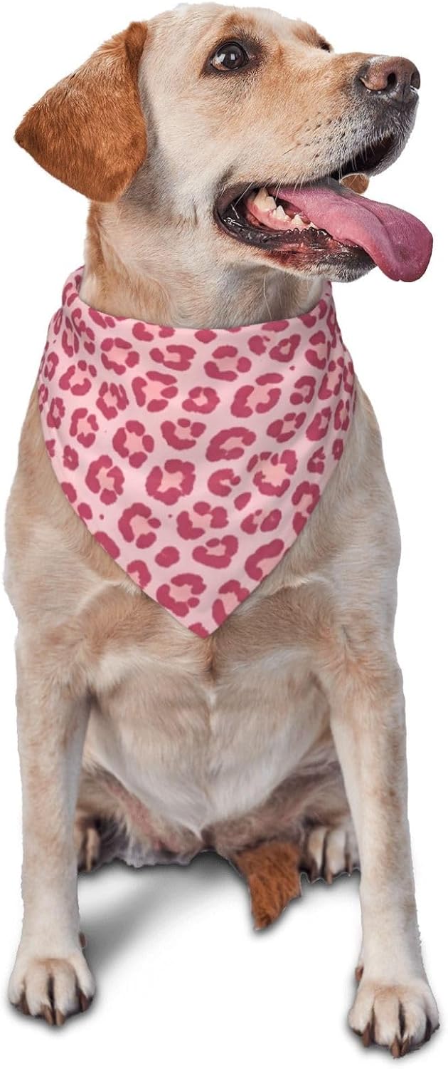 Leopard Print Dog Bandana,Soft Comfortable Pet Triangle Bibs Scarf for Puppy Cats Dogs, Cute Leopard Designs Washable Kerchief Scarf for Dog Lovers (Light Pink)
