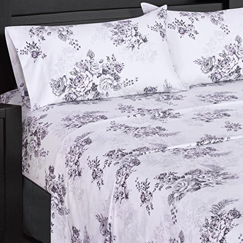 Royal Hotel Bedding Bally Floral Sateen Cotton Sheets, 4pc King Bed Sheet Set 100-Percent Cotton, Superior Sateen Weave, Silky Soft, Deep Pocket, Modern Reactive Print, 300 Thread Count - Thumbnail 2