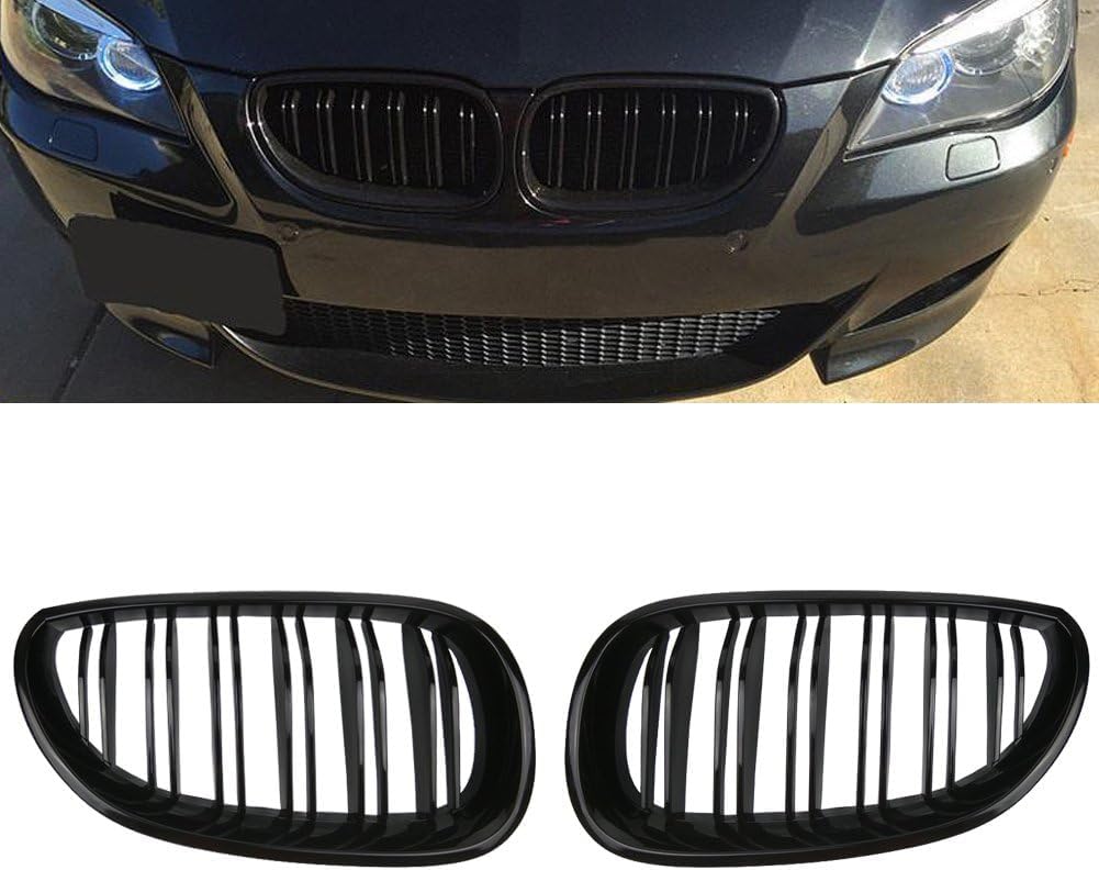 Parrilla de radiador Gloss Black para Serie 5 E60 E61 M5 2003-2009 Riñones Rejilla Delantera de Doble Barra (E60 2004-2009)