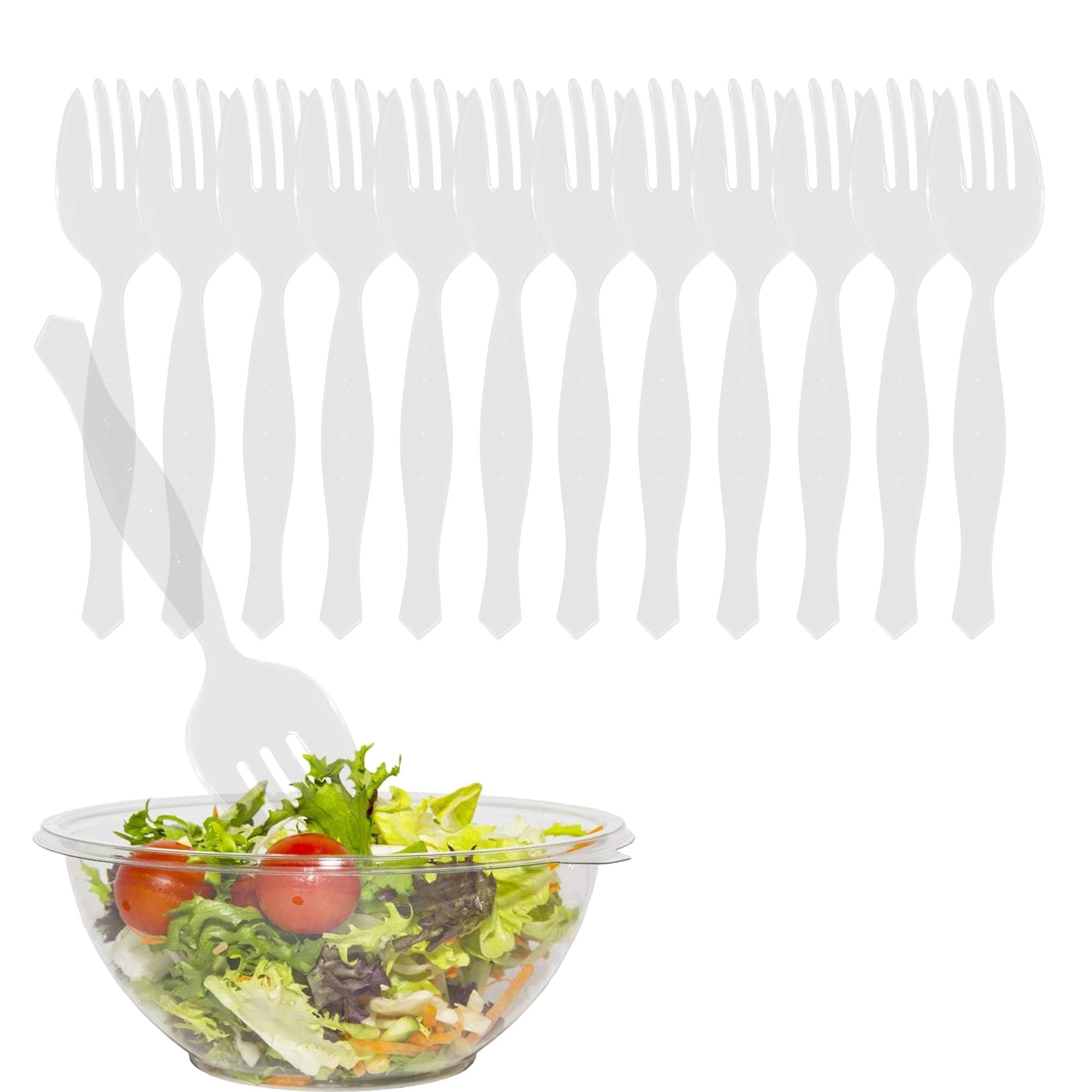 PARTY BARGAINS 8.7 Inches Plastic Serving Forks, 12 Pack, Premium Quality & Heavy-Duty Clear Plastic Serving Fork for Serving Salads, Buffets, & Food for Parties