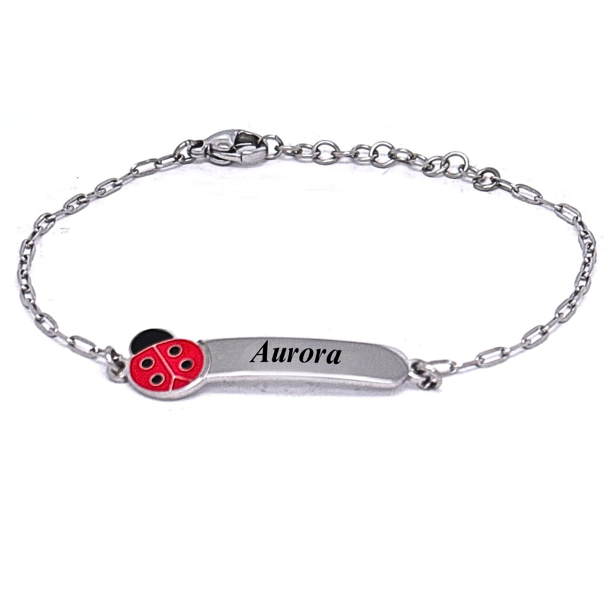 amorili Bracciale Bambina Personalizzato con Nome – Coccinella Portafortuna – Acciaio Inox Anallergico – Idea Regalo Bimba Battesimo Compleanno – Made in Italy bcc3109