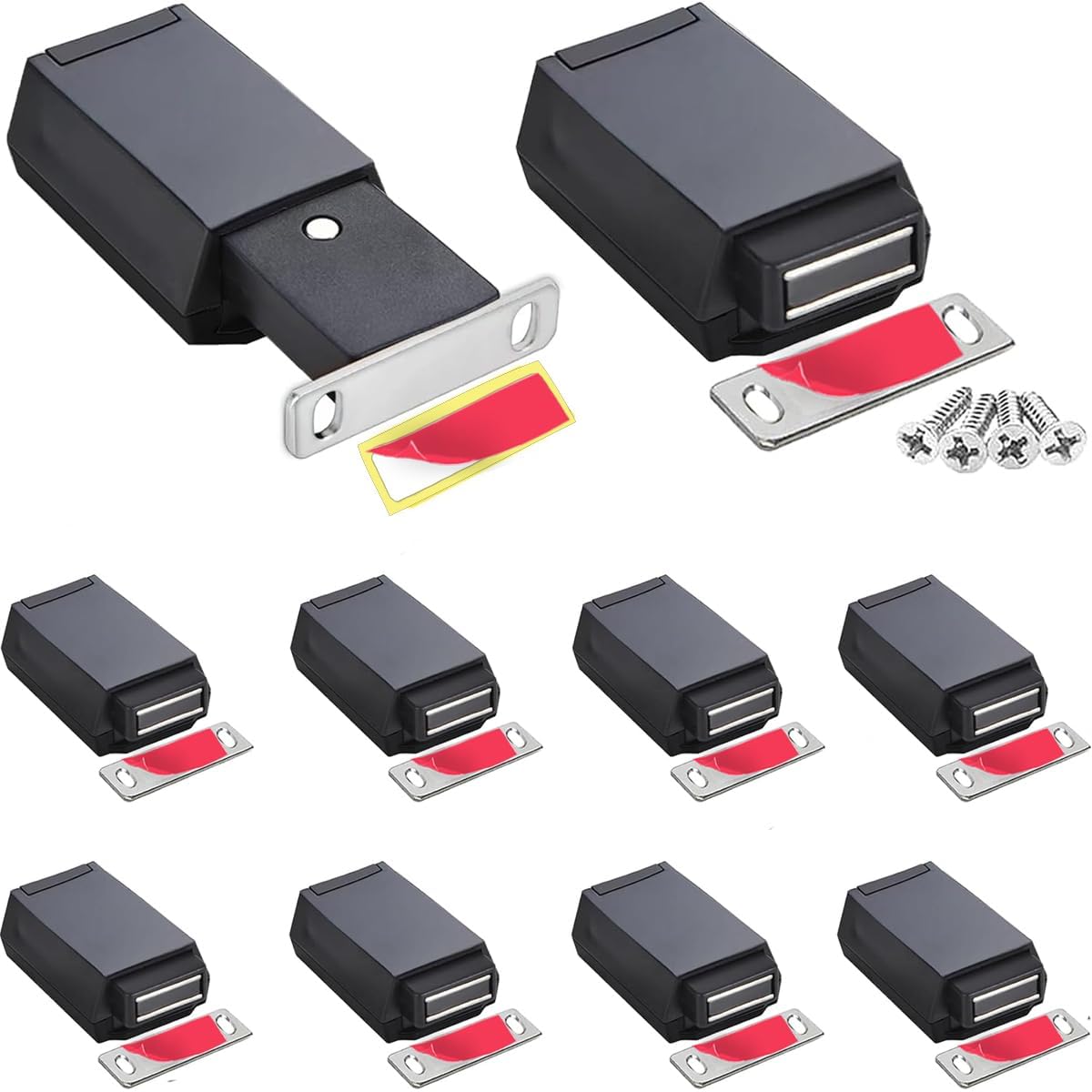 10 Pcs Magnetic Cabinet Hardware Opening CBRIVE Heavy Duty Sliding Latch and Lock for Door Latch Drawer Tip on RV Cupboard Door Closing Black