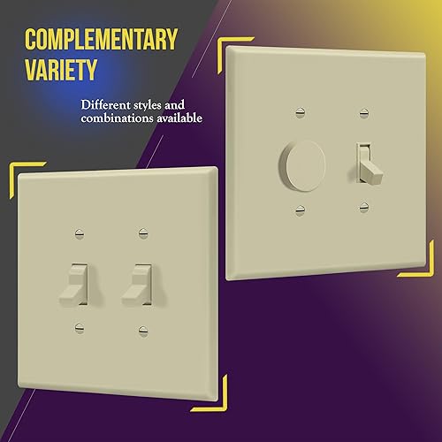 Miniatura 3 de ENERLITES Cubierta doble para interruptor de palanca, placa de pared para interruptor de luz de dos bandas, acabado brillante, 2 bandas de 5.5 x 5.5