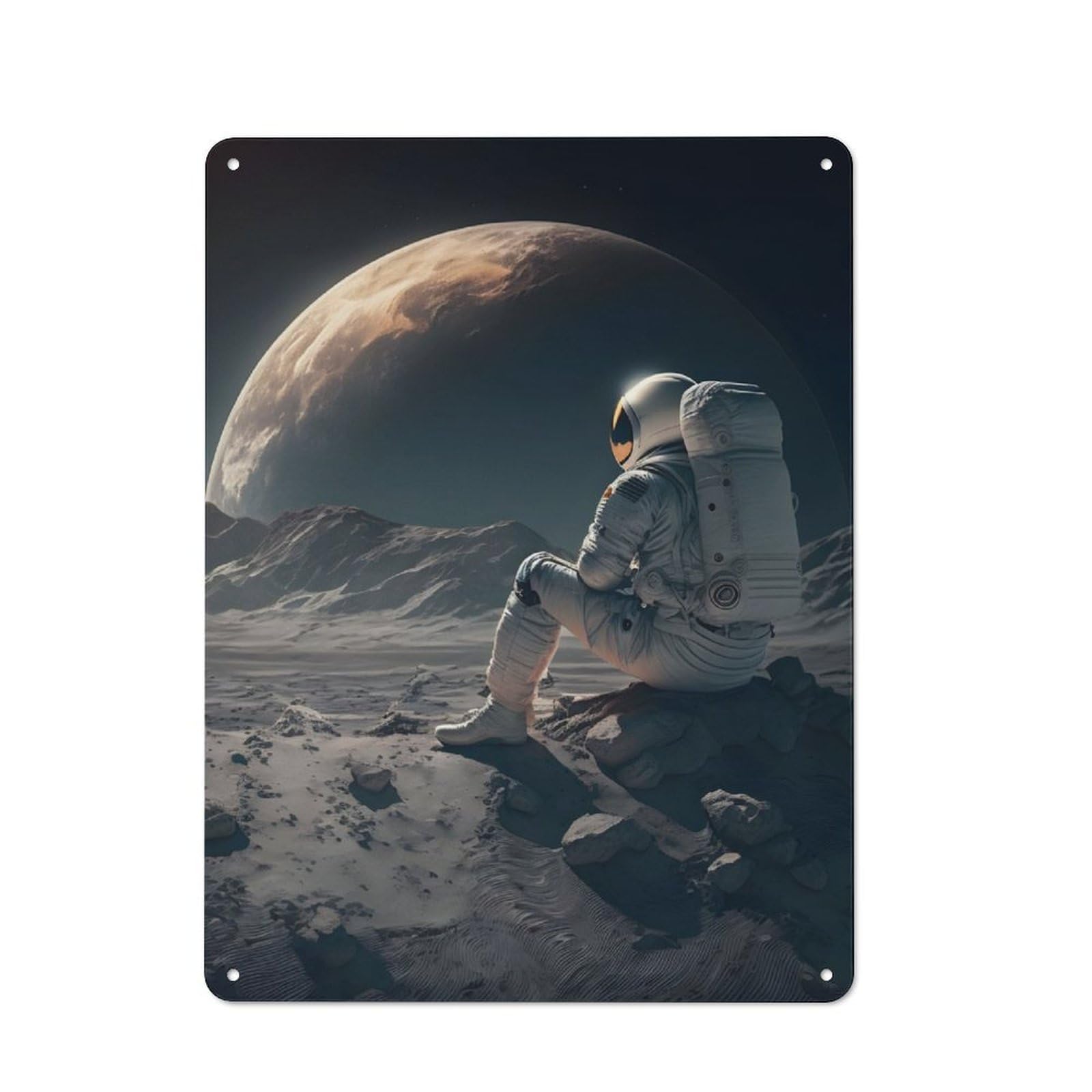 Junmoney Earth View With Astronaut Metal Wall Sign 40X30cm Featuring For Pub Or Café, For Pub Decor Enthusiasts, For Retro Home Interiors