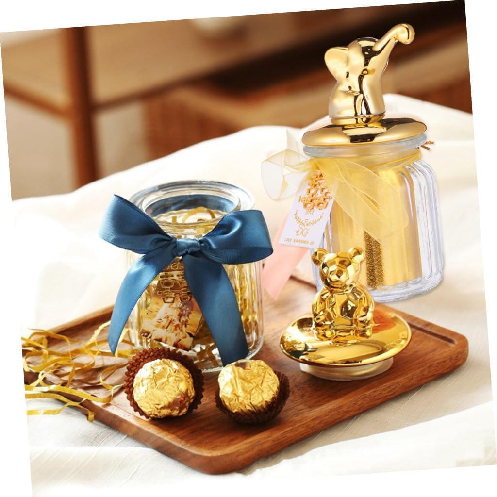 Wedding Glass Candy Box with Animal Ceramic Lid, Gold-plated Sealed Storage Jar for Wedding Party Favors and Candy Display, Small Elephant Design