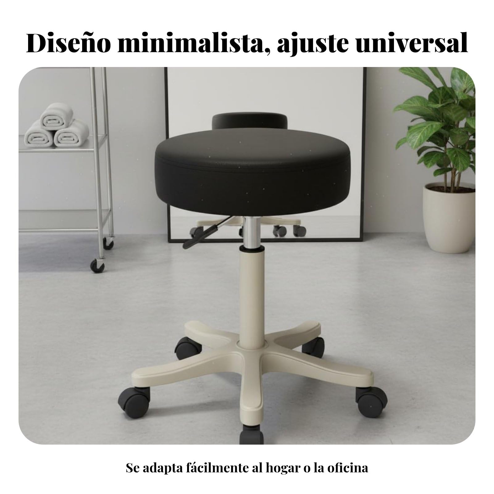 Qianly Taburete Giratorio con Ruedas Asiento Acolchado Silla de Estética con Ruedas Silla de Salón Regulable para Maquilladores, Peluquería, Tocador, Clínica, Blanco Roto, Rueda Beige