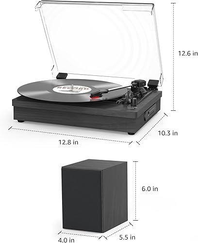 Miniatura 7 de WOCKODER Tocadiscos con altavoces estéreo duales, reproductor de discos de vinilo con soporte de 3 velocidades, conexión inalámbrica, salida RCA,