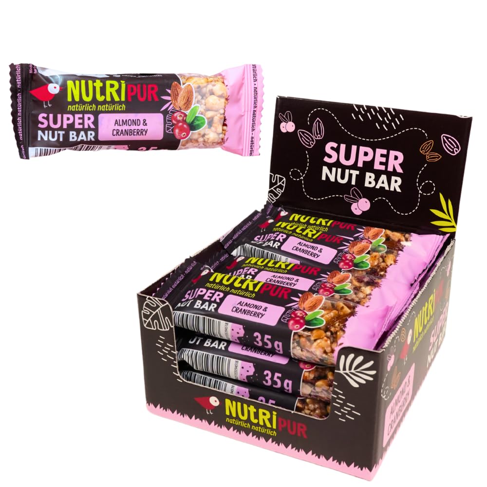 NutriPur Nussriegel Probierpaket | 100% natürlich | Proteinreiche Riegel aus Nüssen, Frucht & Schokolade | ohne künstliche Zusätze | Ballaststoffreich | Super Nut Bar | 16 x 35g (16x 35g, Cranberry)