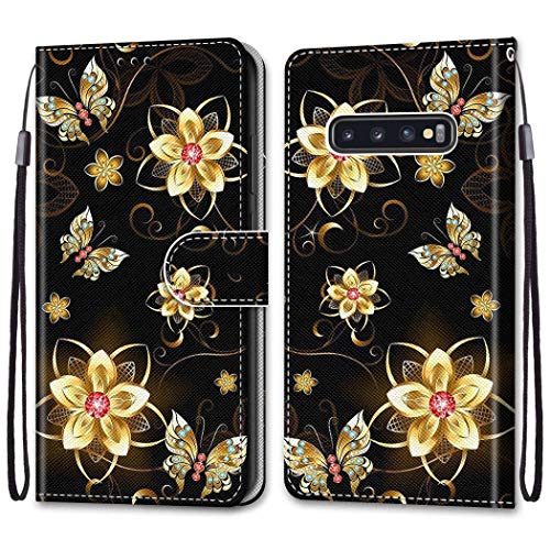 Nadoli Bunt Leder Hülle für Samsung Galaxy S10 Plus,Cool Lustig Tier Blumen Schmetterling Entwurf Nadoli Bunt Leder Hülle für Samsung Galaxy S10 Plus,Cool Lustig Tier Blumen Schmetterling Entwurf
