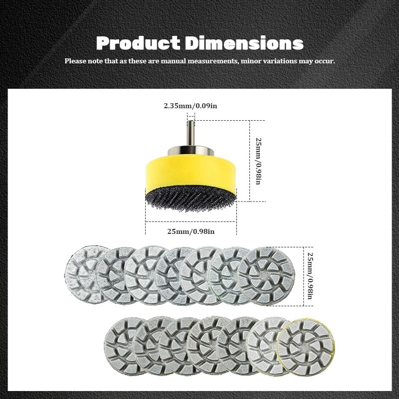 25mm Ultra-small Diamond Wet Polishing Pad Kit, Complete Grit Range from 50# Rough Grinding to 10000# Mirror Finish, Equipped with 2.3mm Shank Hook Loop Holder for Easy Replacement. Compact and Flexib