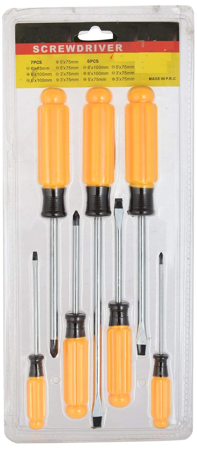 Yellow Screw Driver Tool Kit Set Combination Screwdriver Set - Set of 7