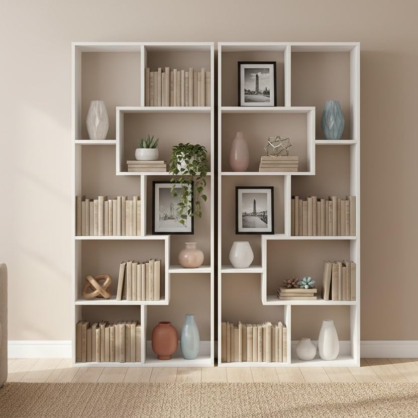 Image of FURNEASER Medina 8 Tier Wooden Bookshelf for Home & Office | Engineered Wood Bookcase Storage Rack & Display Shelf | Modern Multipurpose Open Shelves DIY | 159 cm Tall (Combo Set 2)