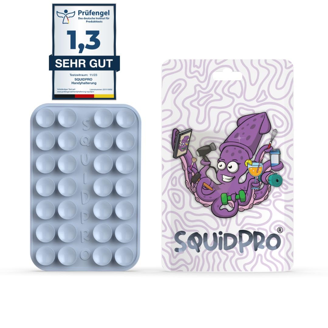 SQUIDPRO® - Silikon Saugnapf Handyhalterung, selbst-klebend, Kompatibel mit Allen gängigen iPhone- und Android Mobiltelefonen BZW. Handyhüllen, Freihändige Halterung für Selfies (Blue)
