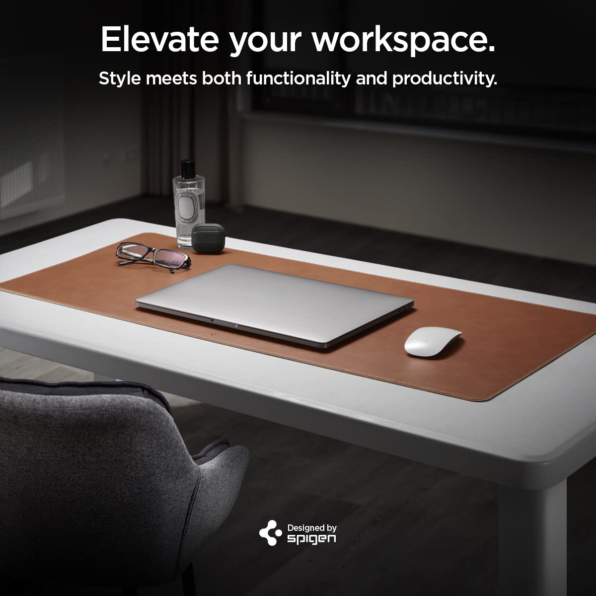 Spigen Tappetino Scrivania in Pelle PU Vegana, Sottomano Antiscivolo, Tappeto Impermeabile - Marrone