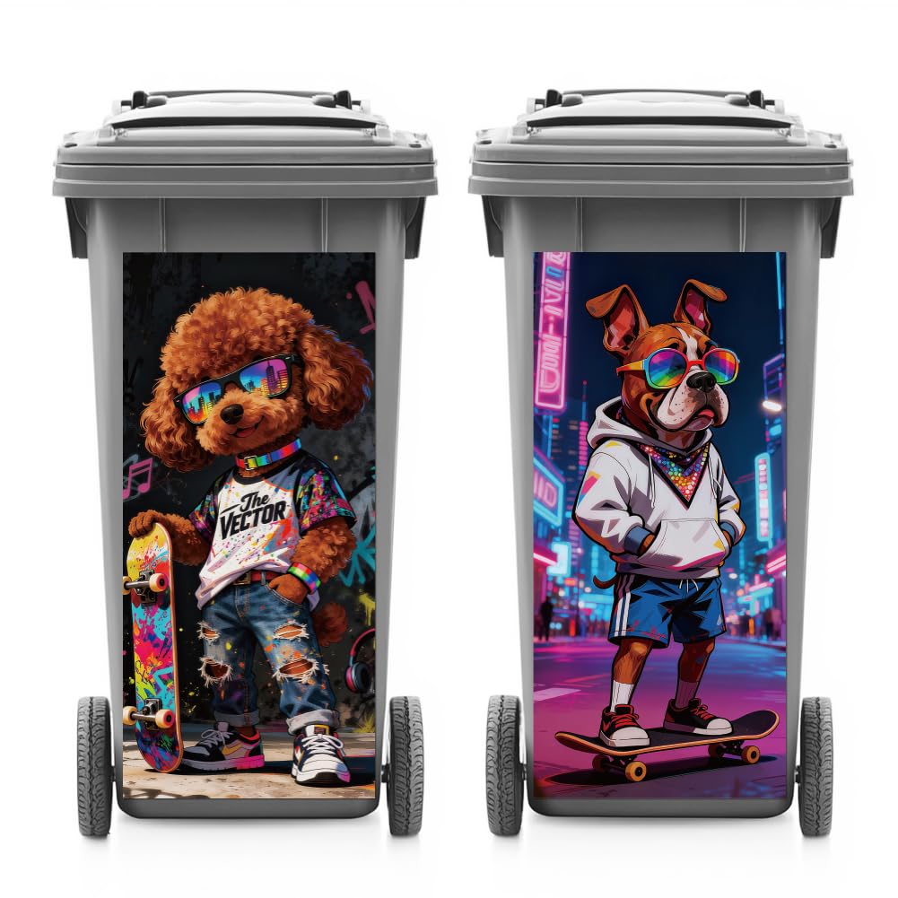 ANATTASOUL 2Pcs Dog Bull Animal Wheelie Bin Stickers for Bins Decorative