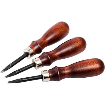WUTA Leather Edge Beveler, 3 Pcs Wood-Handle Leather Skiving Tool, High Carbon Steel Edge Beveling Craft0.8+1.0+1.2mm