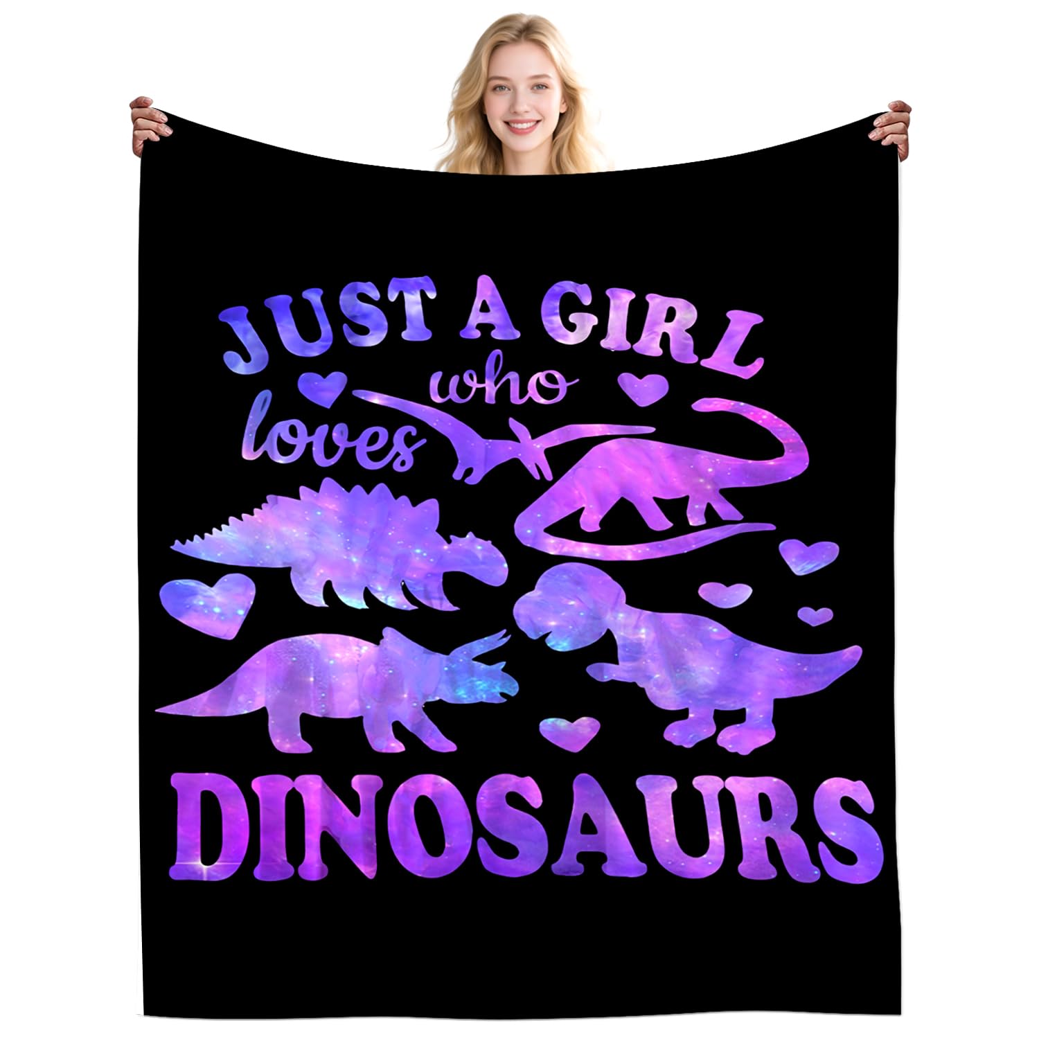 DikoGoGo Cute Dinosaur Blanket Gifts for Girls Kids Just A Girl Who Loves Dinosaurs Throw Blanket Stuff Plush Animal Cozy Bedding Dinosaur Gifts for Boys Girls Kids Women Adults Animal Lovers 50"X40"