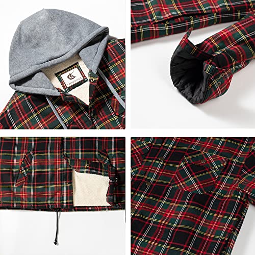 Image of COEVALS CLUB Men's Flannel Fleece Sherpa Quilted Lined Plaid Snap Work Shirt Jacket /Hooded
