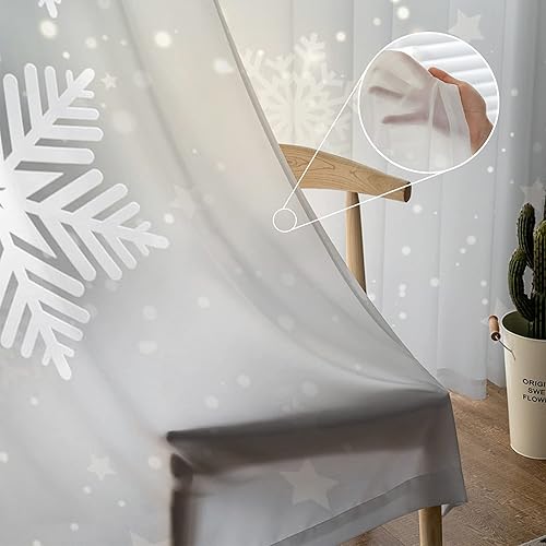 Miniatura 5 de Cortinas semitraslúcidas de Navidad con diseño de copos de nieve de 84 pulgadas de largo, cortinas con filtro de luz y bolsillo para cortinero,