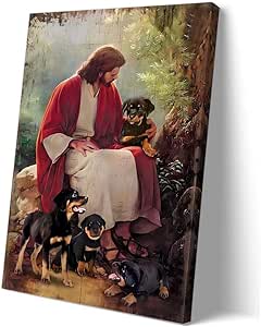 Amazon.com: Hyedugac Jesus Wall Art and Rottweiler Wall Art Dog Poster ...