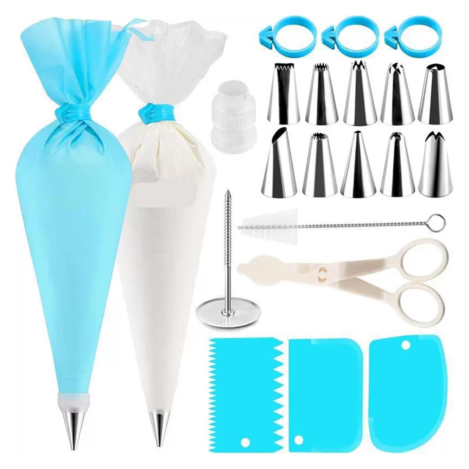 Juego de mangas pasteleras y puntas, Kit decoración DIY for pasteles, herramientas pastelería reutilizables(42PCs Blue)