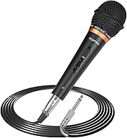 Vista 1 de HOTEC Micrófono de mano dinámico vocal premium con cable XLR desmontable de 19 pies e interruptor de encendido/apagado (negro metálico) (H-W07)