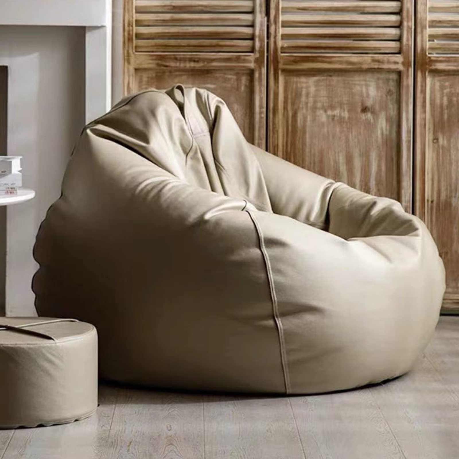 SXBCyan Bean Bag Cover (No Filler) Faux Leather Waterproof Lazy Bean Bag Chair Outdoor Beanbag Couch Puff(Khaki,80CM)